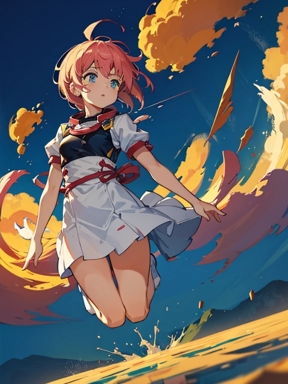 The omniscient and omnipotent divine girl jumps、Severely torn clothes are scattered around、Unstable buoyancy sandstorm、Amazing dynamism、Amazing Angle、