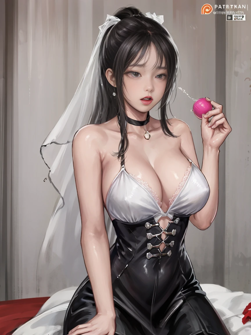 An 18-year-old Chinese girl,black hair girl,in wedding,sexy lace legs,Wearing a revealing white wedding dress,mesmerizing eyes红在脸上,Place your hands on it,scowling, Expelled from the lower body, lace underwear big breasts,mesmerizing eyes,Enchanting pose,Ponytail braided hair,,Hunger and thirst,Spit hot air in the mouth,On a table,,toys,Everyone turned their attention to her,Heavy makeup