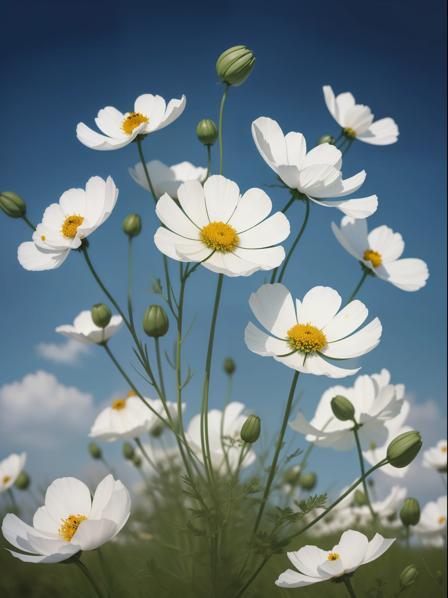 Cosmos flower, (Photorealsitic: 1.4), top-quality, ​masterpiece, ultra-detailliert, natural soft light, A clear day, Pale colors