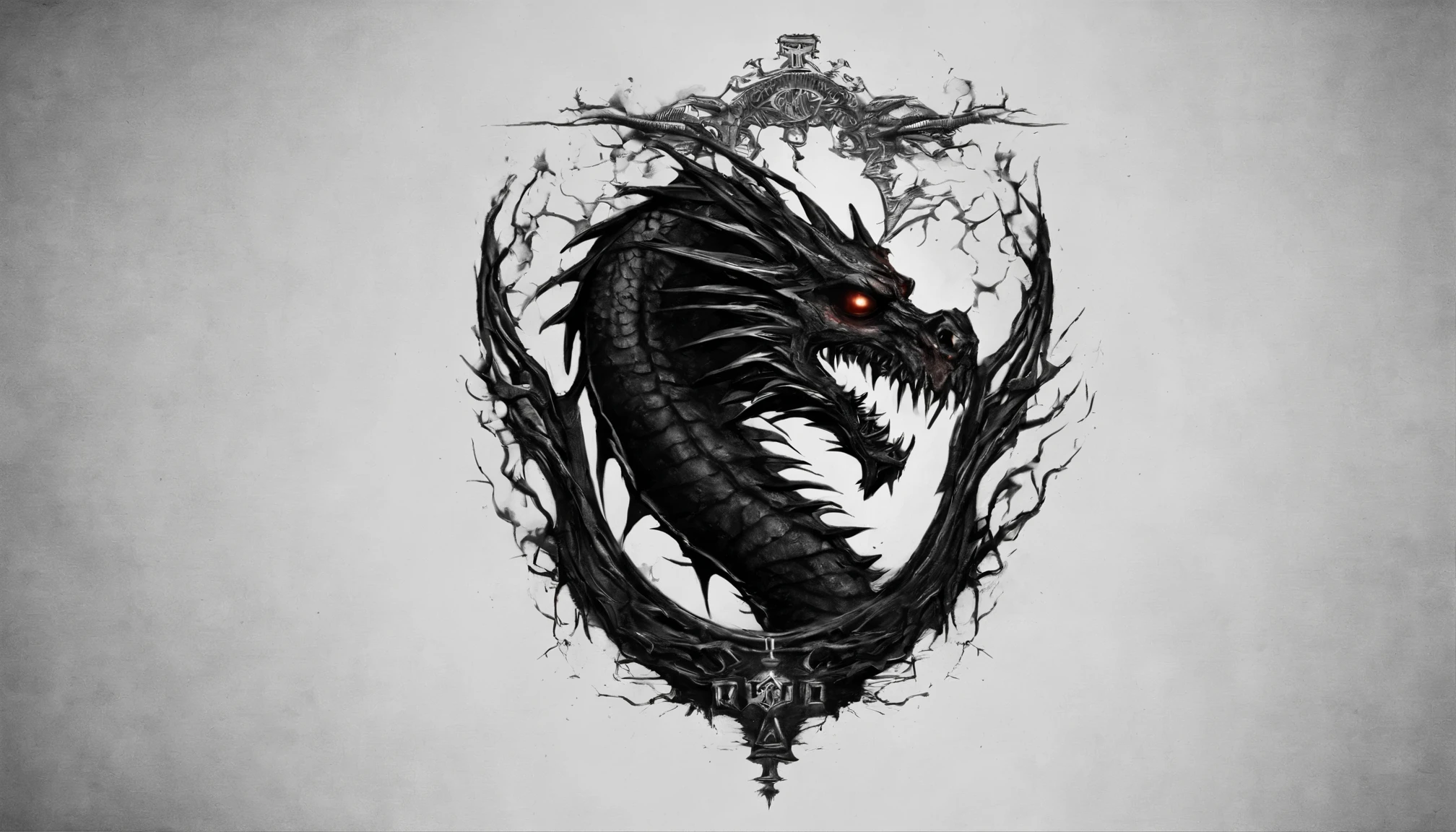 a close up of a logo with a dragon head on it, concept art inspired by Kōno Michisei, tumblr, conceptual art, tkmiz, tekkon kinreet, timothy kong, tekkon kinkret, style of mortal kombat, tome, kingdom, from three kingdoms, official, header with logo, kojima, clean minimalist design, dota