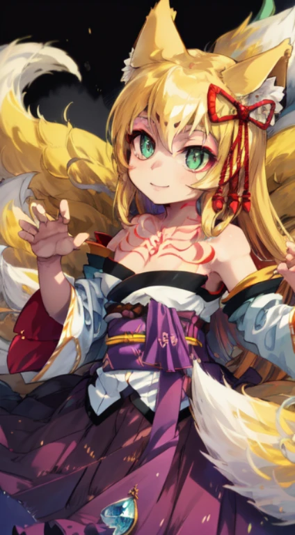 Tamamo-no-Mae, tamamomgq, elegant dress, pretty girl, cute girl, beautiful girl, 9 tail fox girl, green eyes, 1girl, long intricate hair, intricate dress, cute eyes, amazing beauty and incredible presence, dynamic pose, delicate face, beautiful eyes, confident facial expression, 8k high detail, very detailed, digital painting, concept art, Shinkai Makoto art style, clear picture, rural village, full-body portrait, masterpiece, super fine painting, best quality, 8K super high resolution, 2D anime
