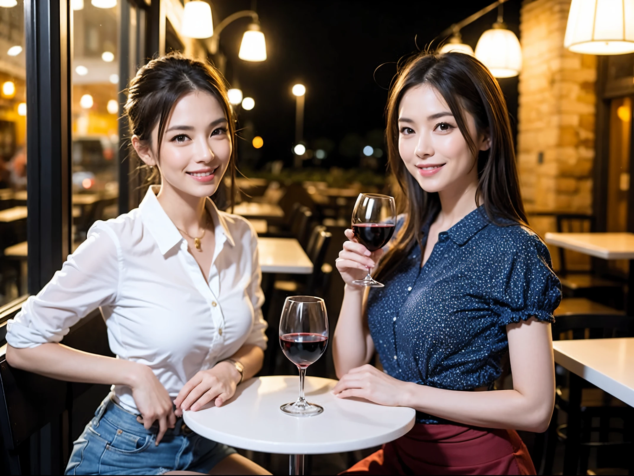 (64k uhd, nffsw, of the highest quality, masutepiece: 1.2), (Realistic, Photorealistic: 1.37),Dutchman、Italian、Frenchman、japanes、 Pretty Woman 1, (Slim Face), (slimボティ), (Brown hair), (short-cut), cheeks blush a little, (40 years old), 38 years, Solo, A beautiful and detailed night view spreads out outside the window....., restaurant, wine glassesに座って, At night, In a prominent place (from waist up) NovaFrogStyle, actress, Model, waist-up, white wine, slim, wine glasses, Super clean night view, 真ん中に置かれたwine glasses, Happy smile, (Smile: 1.15), Beautiful fine eyes, Upper body, Bust Japan Up, Night, Short, Short, actress, Model, waist-up, white wine, slim, wine glasses, Super clean night view, 真ん中に置かれたwine glasses, Happy smile,