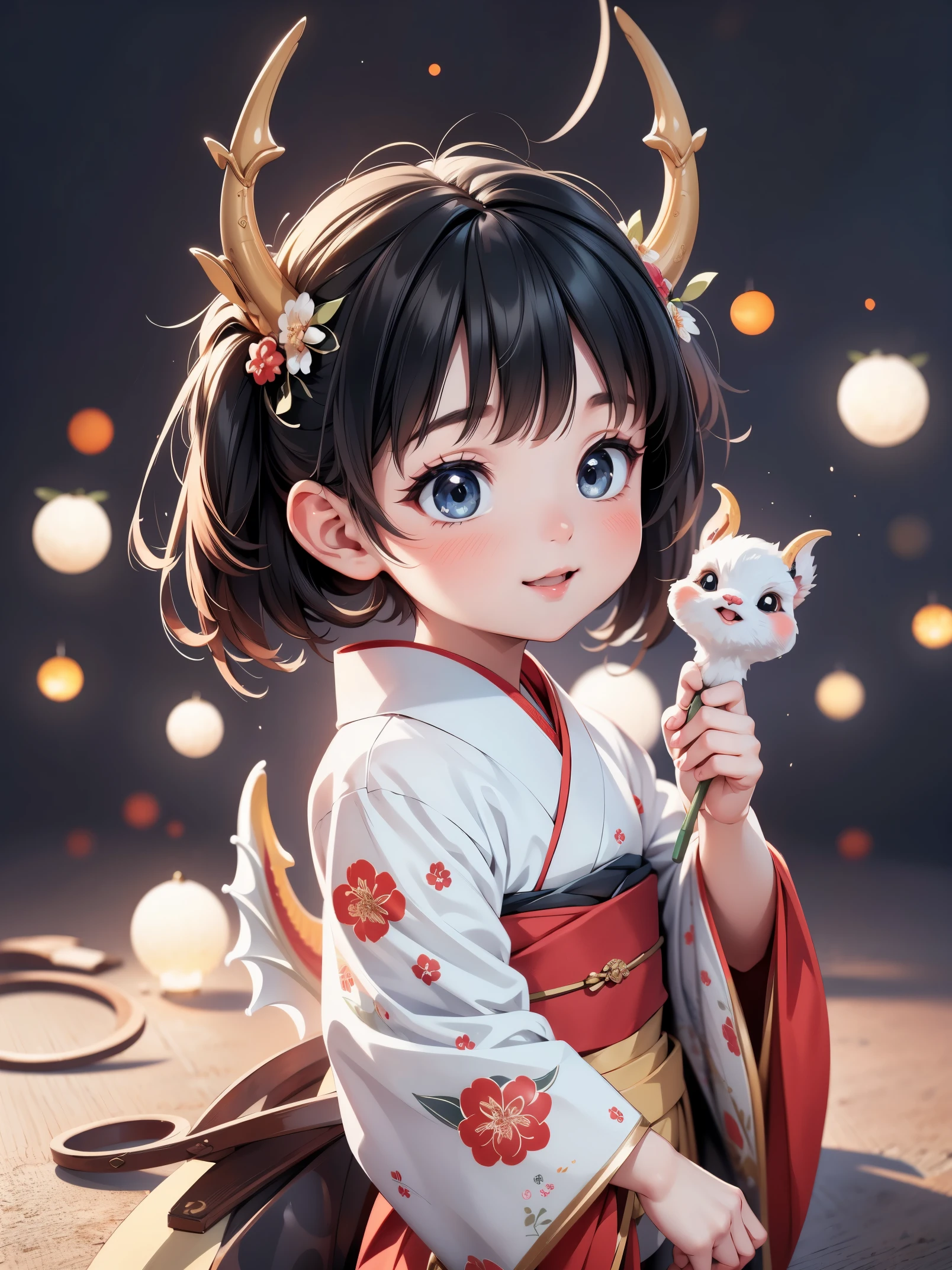 ​masterpiece, top-quality, the Extremely Detailed CG Unity 8K Wallpapers, Ultra-realistic 8kCG, erfect artwork, message card design, the text"HAPPY NEW YEAR", A logo"HAPPY NEW YEAR", 1womanl, Woman in Kimono, beautiful female model, ((Dragon character)), the text"HAPPY NEW YEAR", new year greetings, 8K分辨率, Professional Lighting, (glistning skin:0.9), perfect hand,A logoデザイン"HAPPY NEW YEAR",