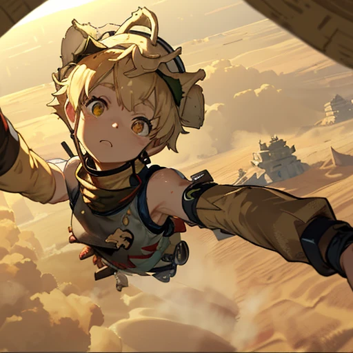 Fried tofu jumps、Severely torn clothes are scattered around、((((Unstable buoyancy sandstorm))))、Amazing dynamism、Amazing Angle、Recorded video、Selfie screen from hand