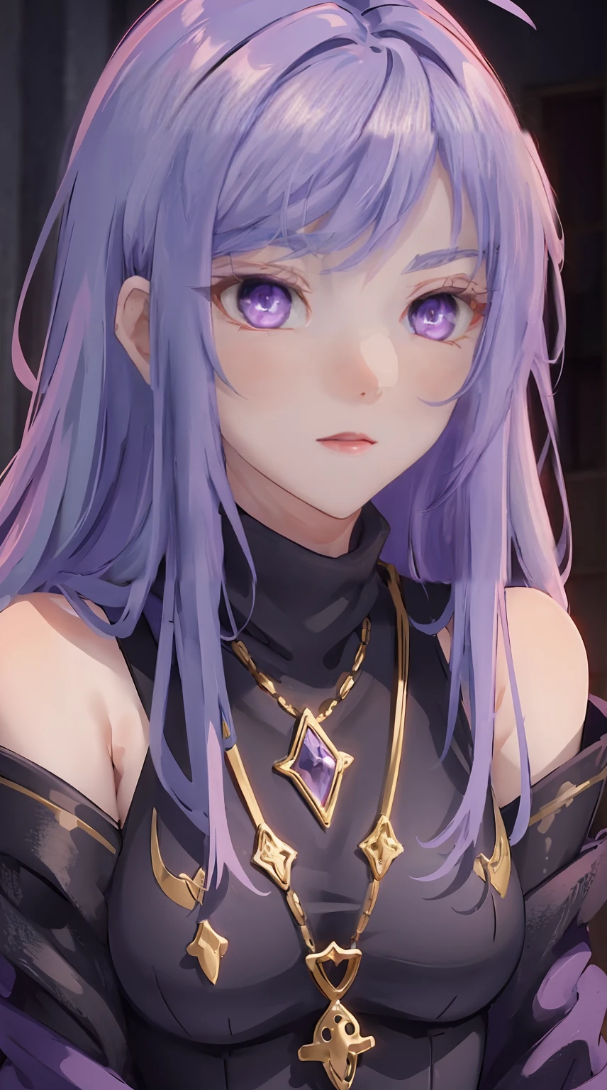 8K, Ultra High Definition, Super detailed, Shiny detailed hair, detailed face, fantasy landscape, solo, looking at viewer, {{best quality}}, {{masterpiece}}, {{ultra-detailed}}, {detailed light}, ultra high quality eyes, detailed eyes, perfect eyes, large eyes, detailed purple eyes, purple hair, long hair, beautiful, skinny body, white skin, slutty, erotic, standing in suggestive