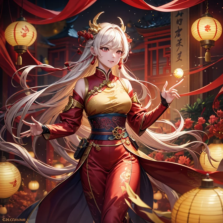 Highly detailed CG unit 8k wallpaper, masterpiece, High resolution, highest quality, highest quality real texture skin, Super Real, Digital Painting, Best image quality, 最High resolution, 8k, ((Highly detailed eyes and face)), 1girl, Beautiful eyes every detail, Full Body Shot, Chinese style embroidery, china clothes, ancient China, evil grin, evil smile,