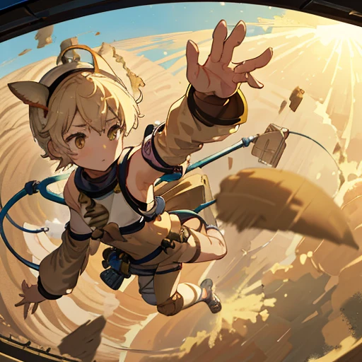 Almond tofu jumps、Severely torn clothes are scattered around、((((Unstable buoyancy sandstorm))))、Amazing dynamism、Amazing Angle、Recorded video、Selfie screen from hand