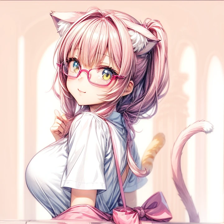 anime girl with pink hair and glasses posing for a picture, anime catgirl, cute anime catgirl, beautiful anime catgirl, anime cat, nekomimi, very beautiful cute catgirl, catgirl, very beautiful anime cat girl, anime moe artstyle, anime girl with cat ears, attractive cat girl, nyaruko-san, in anime style