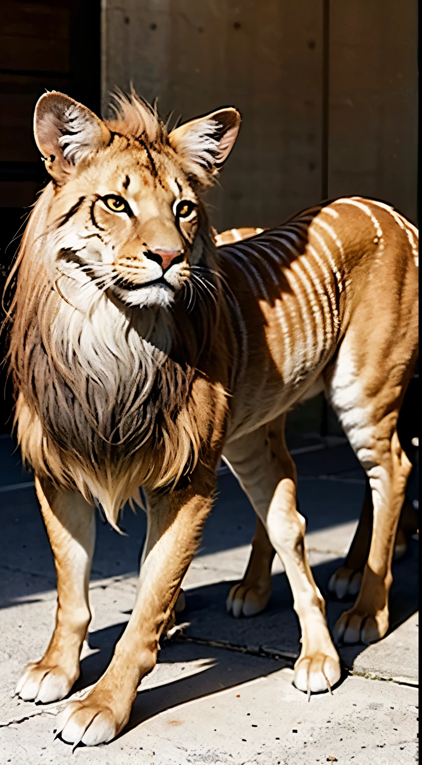  male furry white lynx with pin spiked penis, full body, standing on a deserted beach