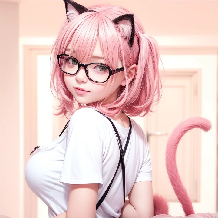 girl with pink hair and glasses posing for a picture,  catgirl, cute catgirl, beautiful anime catgirl, a girl cat, nekomimi, very beautiful cute catgirl, catgirl, very beautiful cat girl, moe artstyle, girl with cat ears, attractive cat girl, nyaruko-san, in style