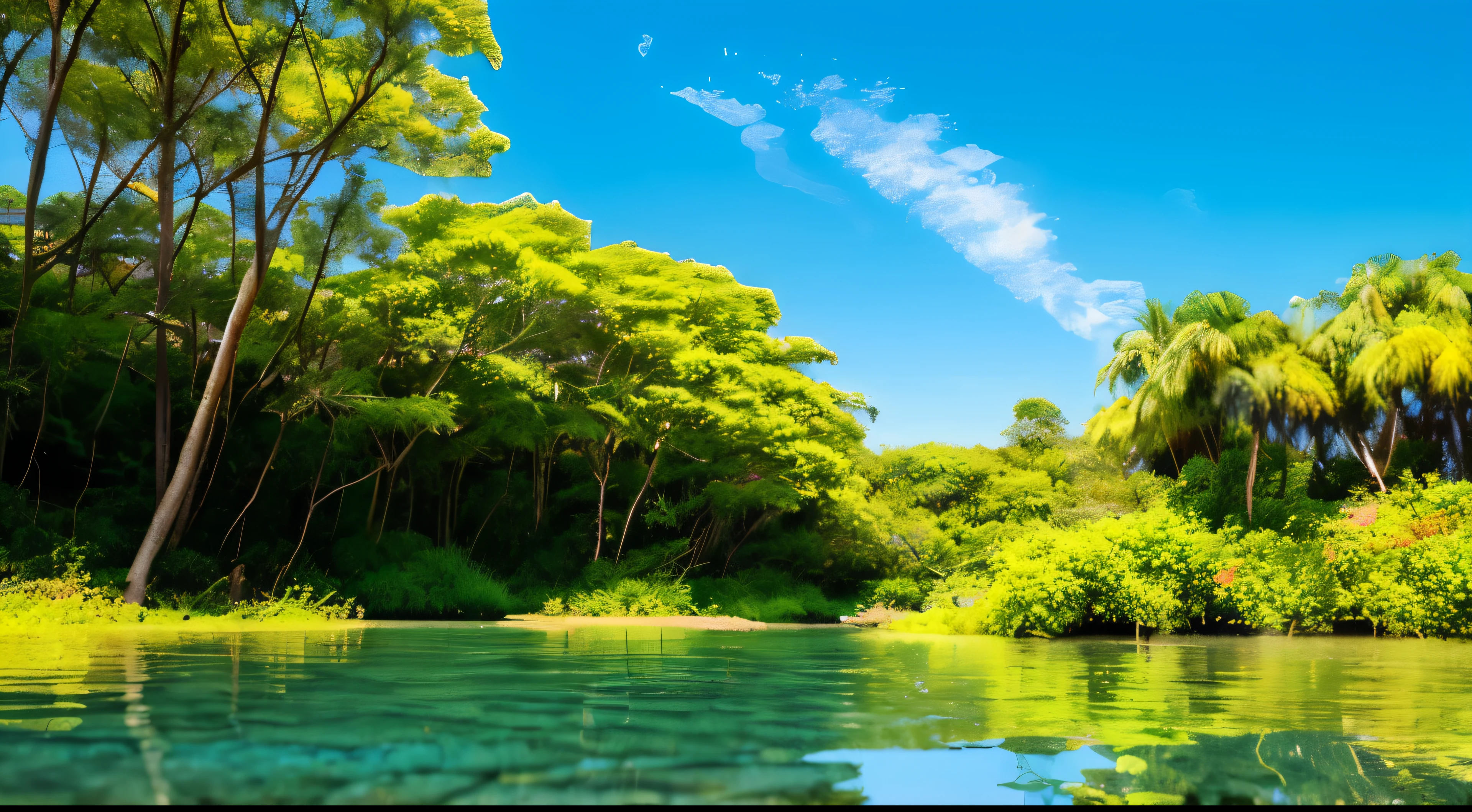 Imagine yourself in a tranquil and serene landscape where nature exudes a sense of peace and harmony. In front of you is a beautiful lagoon, with crystal clear and calm waters that reflect the brightness of the sun.
The lagoon is surrounded by lush vegetation, with tall, leafy trees that slope gently toward the water. Colorful flowers and aquatic plants adorn the shores, adding a touch of beauty and life to the landscape.
As you approach the lagoon, you can feel the gentle breeze caress your face, bringing with it the freshness and characteristic aroma of nature. The air is impregnated with the soft sound of birds flying overhead, singing their harmonious melodies.
In the center of the lagoon, you can spot small islands covered by lush vegetation. Some of them are inhabited by seabirds that make their nests and fill the environment with their distinctive calls.
The pond water is clear and translucent, allowing you to see the fish swimming gracefully below the surface. With each gentle movement of the fish, small ripples form, creating a mesmerizing effect on the surface of the water.
You can decide to explore the lagoon up close by sailing in a small boat or canoe. As you glide through the calm waters, you can enjoy the sense of serenity and connection to the nature around you.
As the sun sets on the horizon, the lagoon gains golden and orange hues, reflecting the beauty of the sky. The environment becomes even more magical, conveying a sense of peace and enchantment.
This lagoon-filled landscape is a reminder of the power and beauty of nature and an opportunity to reconnect with it. It is an invitation to relax, reflect and enjoy the moments of tranquility and serenity that it offers us.