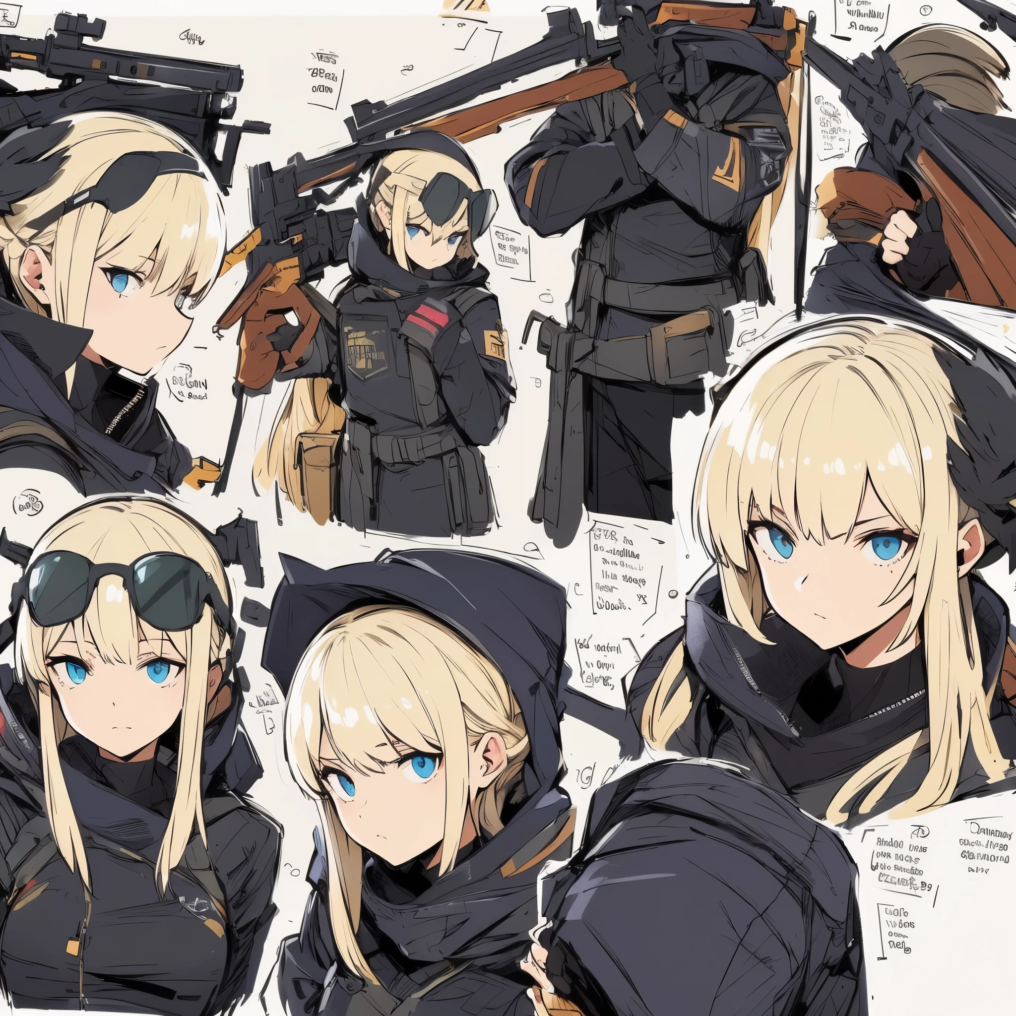 masterpiece, top-quality, high_resolution, fine detailed, highly detailed and beautiful, Distinct_image, 1 rapariga, 独奏, (huge-breasted), (tits out),(Blonde Long)、military outfits、Sniper rifle