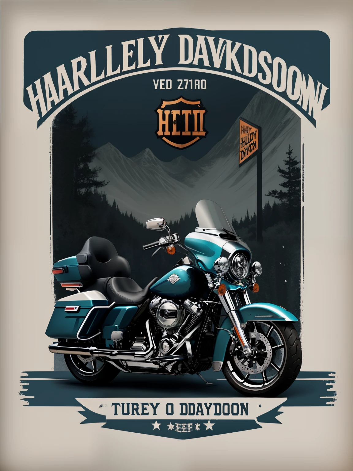 Harley Davidson T-shirt design with a dynamic midjourney theme showcasing stunning vector art by Hydro74.
