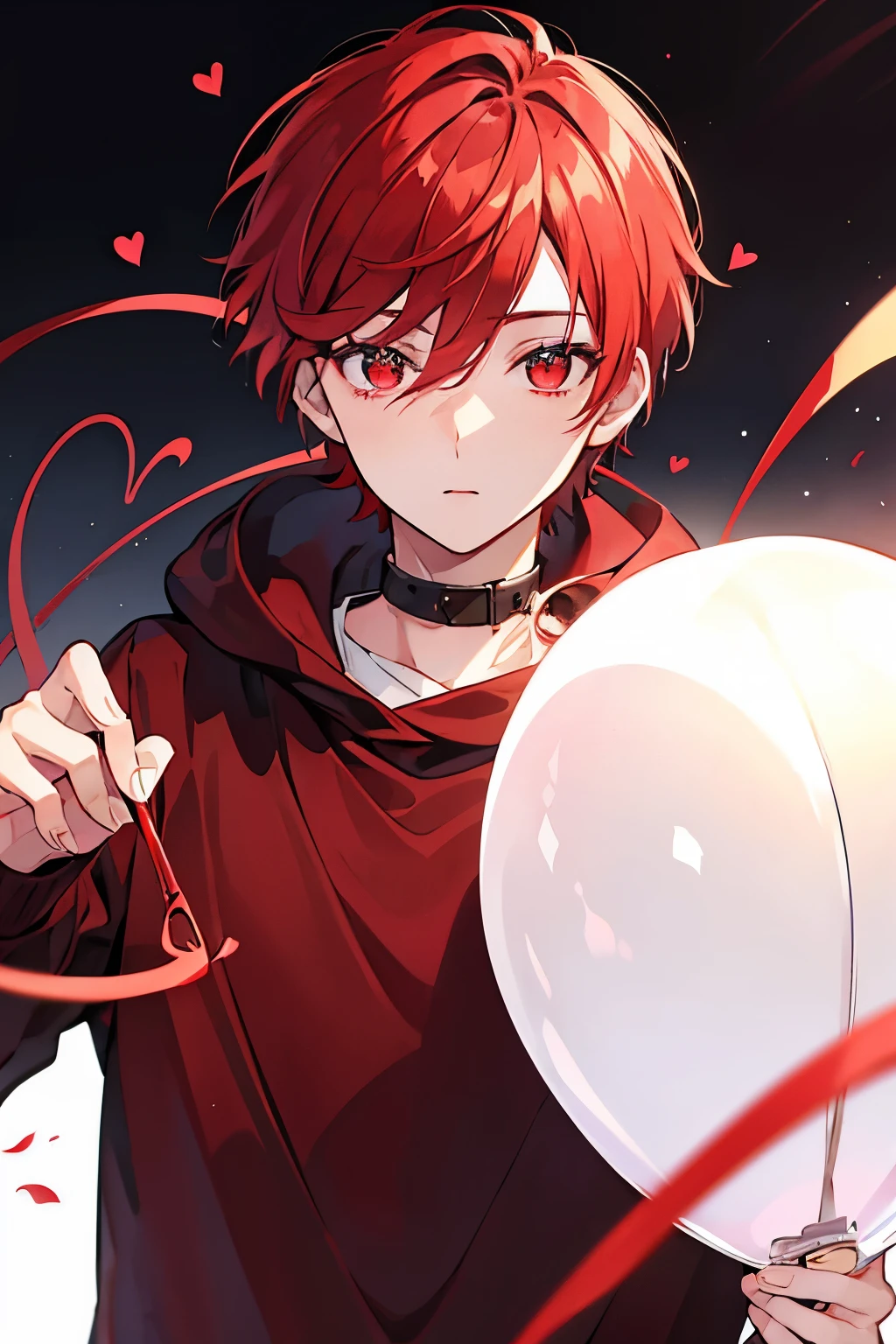 male people red short hair red eyes muffler Sweaters slacks Street hearts ballon masterpiece Top image quality denoise Clear cinematic shadow Increased attractiveness of the eyes Clear the shine of the eyes Draw eyelashes neatly Perfect Eye A detailed eye Sharpen image quality Sharpen eye writing Clear eye shape