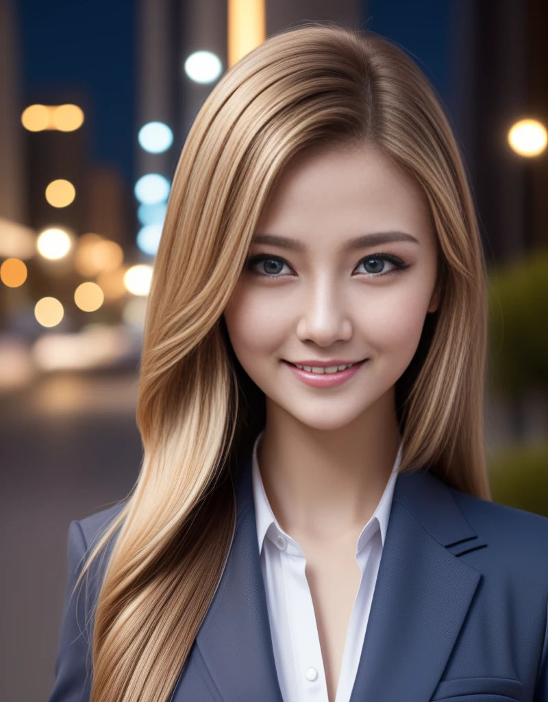 tmasterpiece,Highest image quality,super detailing,(1 Sister), The beautiful, amazing face and eyes, Delicate and beautiful face, (The best look), (The beautiful大胸:1.1), (Best quality at best:1.4), (ultra - detailed), (extremely detaild的 CG unified 8k wallpapers), Very meticulous, RAW photogr, professional photoshooting, ((buisness suit)), (),blond hair blue eyes,Outdoor sports, (down town, nightcity, rays of moonlight), (nigh sky), depth of fields,Accurate depiction,The sexiest look,The beautiful捕梦网耳环,Enchanted smile,face flushed,