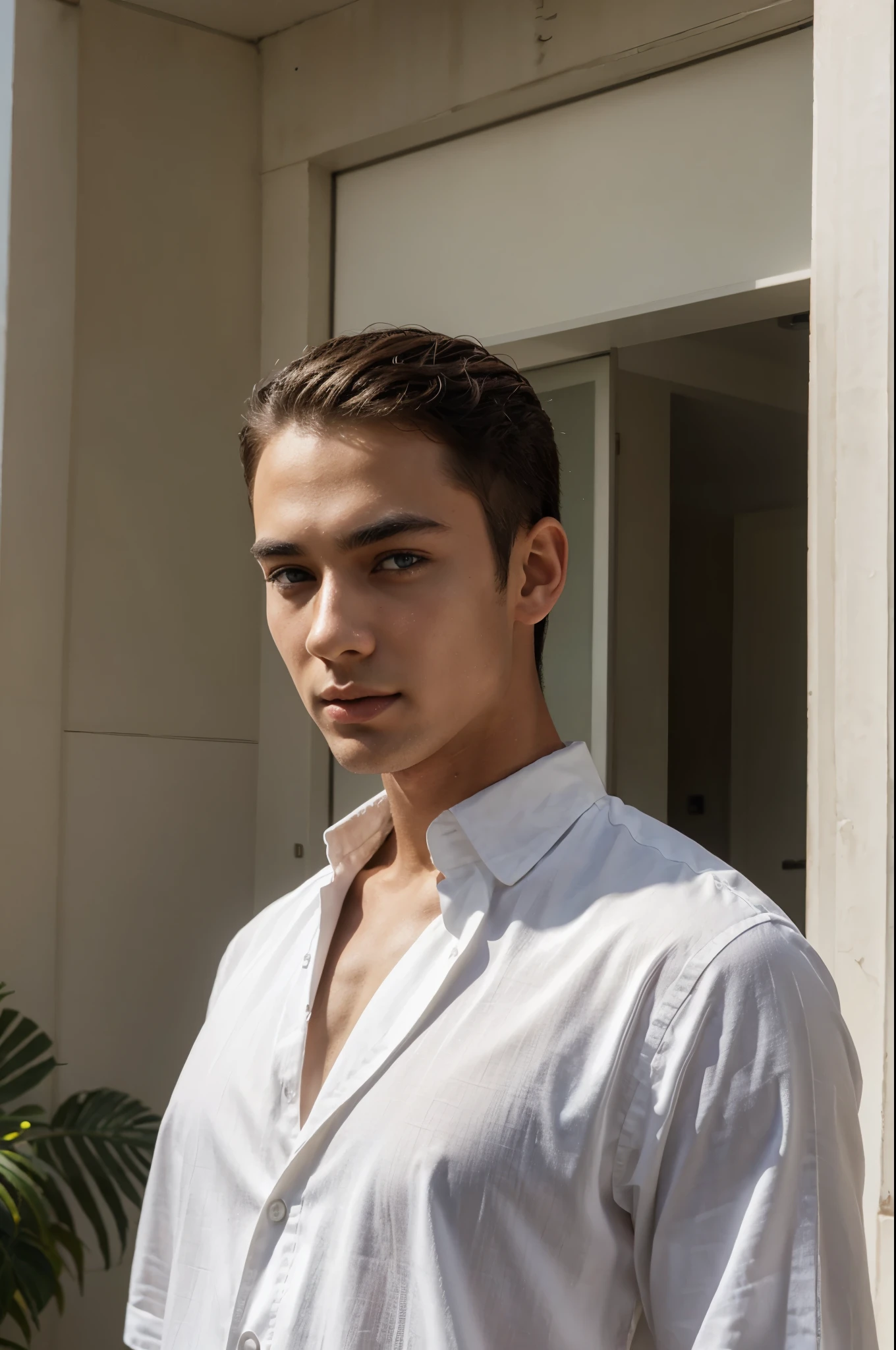 Siamese young male model in white btief. Realistic