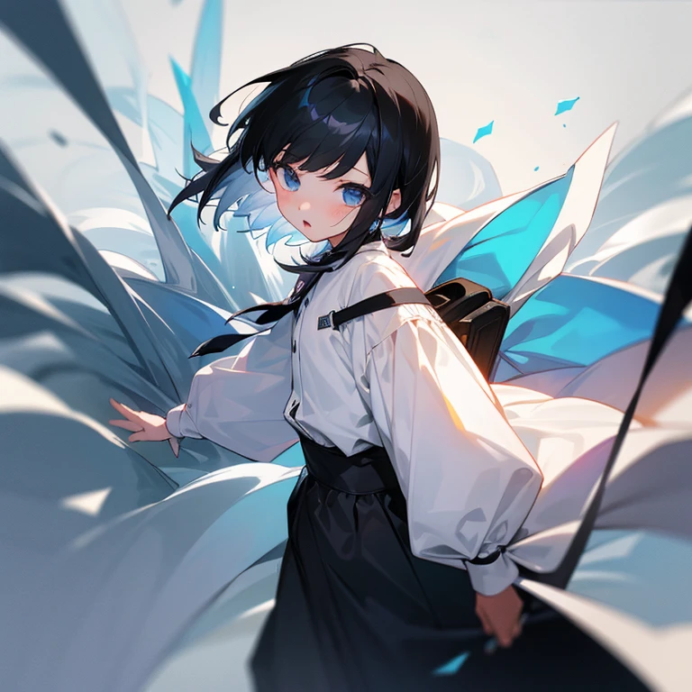 There is a boy and a girl, and the boy is、black hair kid、Girls、White-haired beautiful girl