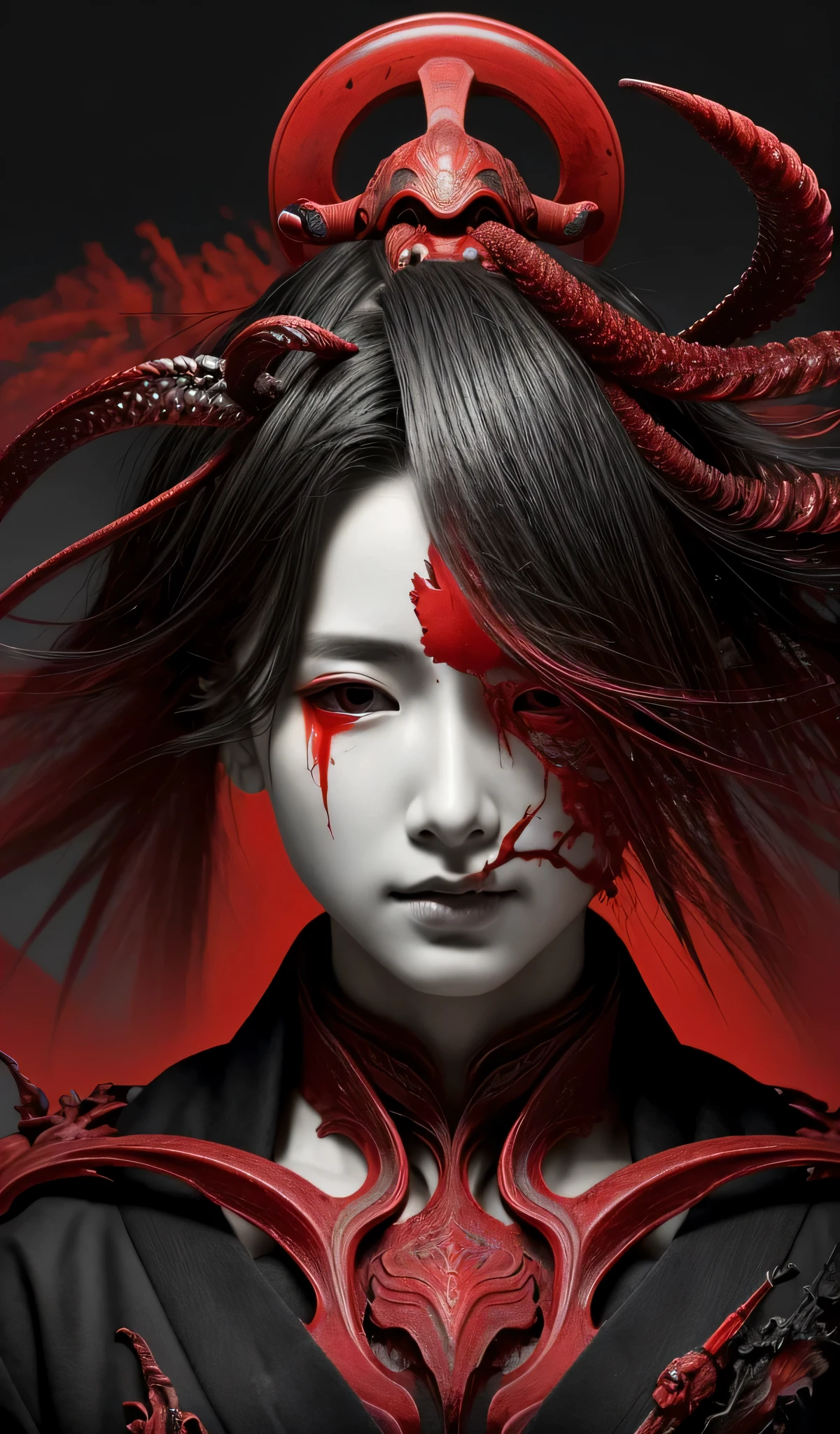 An artwork of, pathological complexity, criticize japanese art, Detailed key animation art, Japanese splash art, offcial art, japan japan wallpaper hd japan wallpaper hd wallpaper, Starting from the night of the ark, blood moon tentacles!!, 详细criticize japanese art, girl, shadow poetry style, Gormo Adrian Grimdak, offcial art品, criticize japanese art, The Japanese main visual concept image quality should be the best quality, 4K or 8K resolution, 用于An artwork of的媒介可以是插图, oil painted, a 3D render, 或photography. The style of the image can be in the form of a portrait, The landscape, sci-fy, photography, or concept art. The overall tone should be vibrant,Lighting should create captivating effects