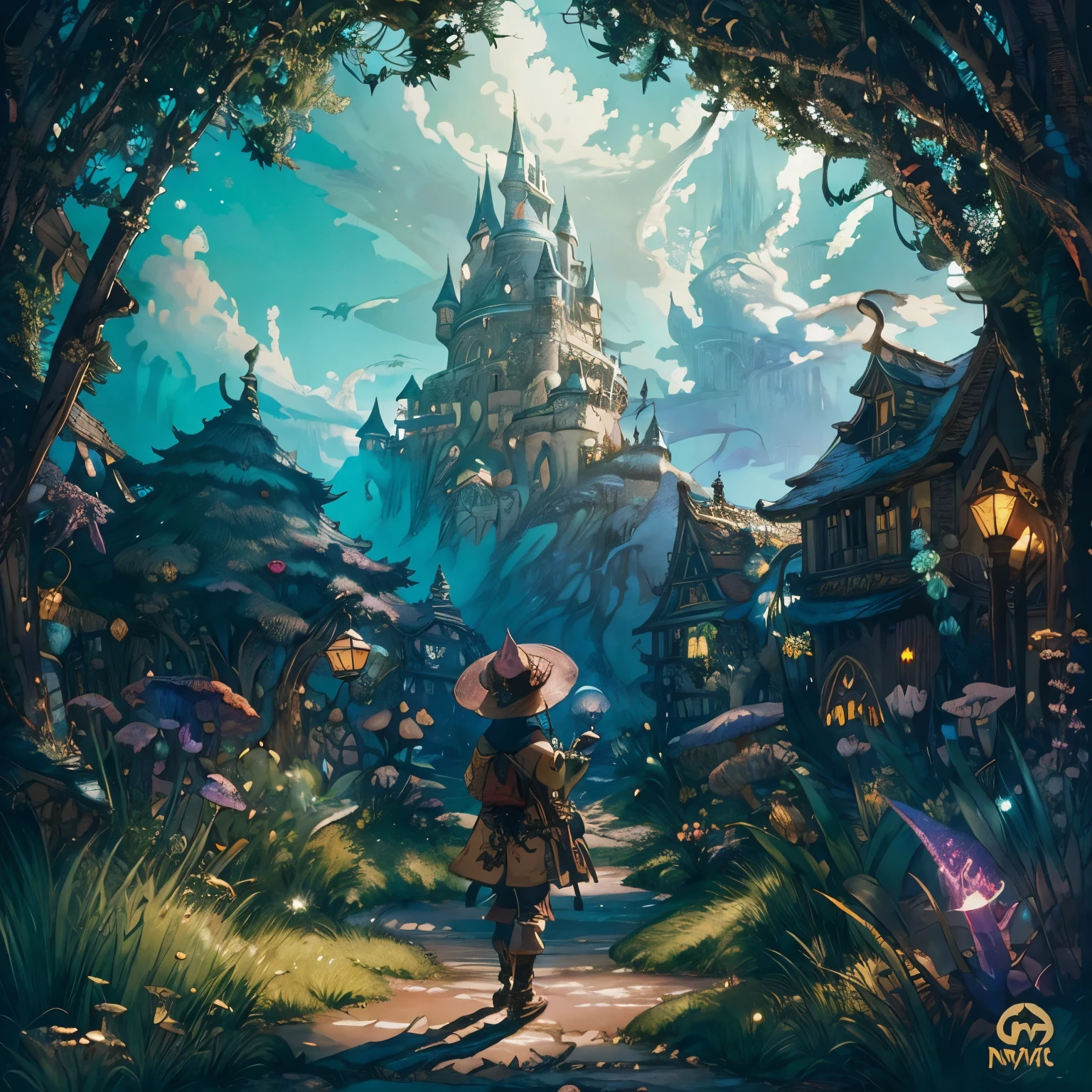 The vibrant cover depicts a whimsical scene where a diminutive creature, your main character, takes center stage in a fantastical world. The small creature, adorned in mystical attire, wields a tiny, glowing staff, casting enchanting spells. Surrounding them are towering, iridescent mushrooms, and mystical flora, creating an otherworldly atmosphere. In the background, a distant castle looms amidst swirling clouds, hinting at an epic adventure. The cover is a visual tapestry of magic, mystery, and the charm of the small protagonist's journey.