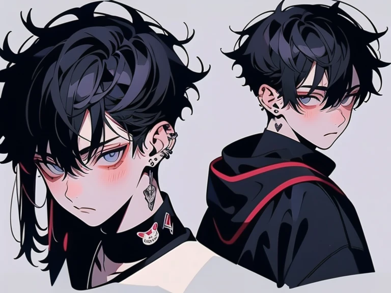 Character Sheet, a handsomeなmale people. Perfect face, grey  eyes.male people、 CharacterDesignSheet，full body Esbian, full of details, Front view of the body, Body Back View, full body Esbianボディー, （Front and back view）,Hydrovision., ((masutepiece, Highest Quality)), Detailed face, CharacterDesignSheet，（three views from front, Back and sides）、(absurderes、hight resolution、ultra-detailliert、nffsw)、​masterpiece、top-quality、1boy、独奏、a handsome、Dark hair、finely eye and detailed face、brow、Big Food、(white short pants)、espadrilles、ear piecing、Looking up from above,Wearing a hood、