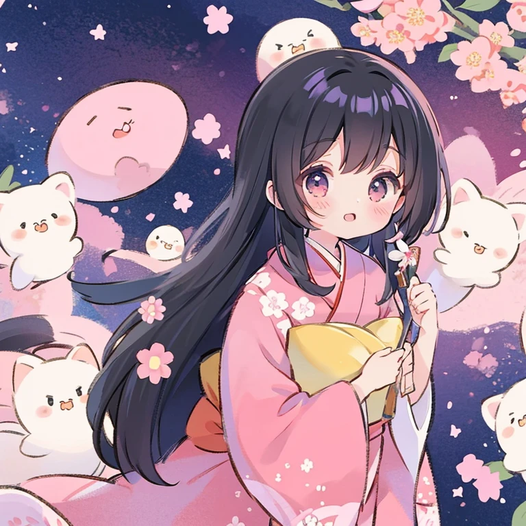 kimono, Odango Hair、 Anime Girl , Cute anime wife in beautiful clothes, Dress, angelic pretty,light black hair、A Japanese styleの髪飾りを付けています、A Japanese style、creation、Top image quality、It's dull overall、red main、