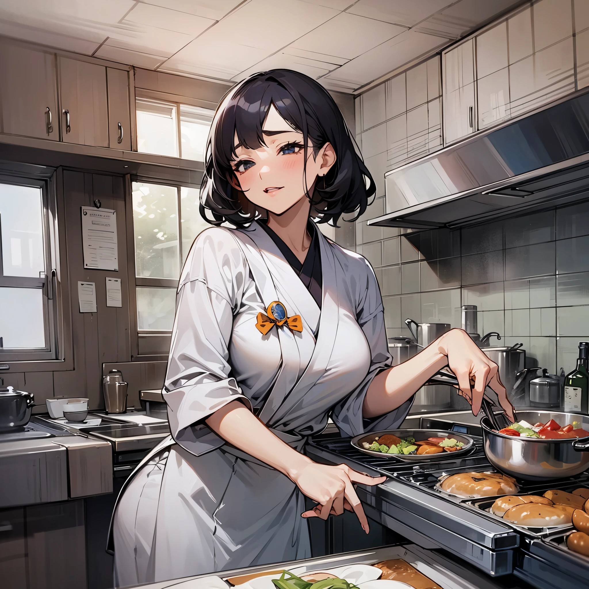 Sexy busty Japanese aunty cooks in the kitchen --auto --s2