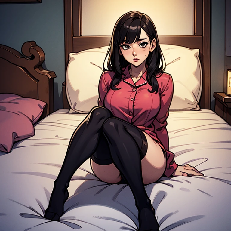Best Picture Quality,Sexy pajamas,Very shy expression,Sleeping on the Bed,great person,Black stockings,Very beautiful and slender legs,Keep your feet apart