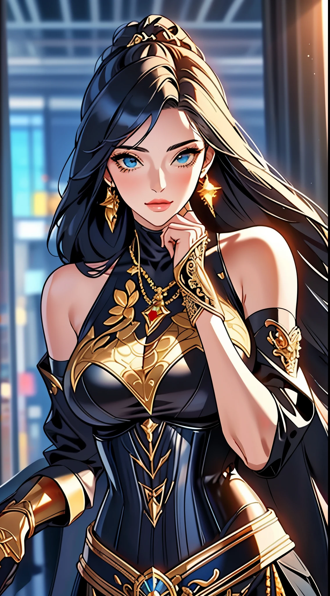 A beautiful princess in a Black and gold Corset and suit, majestic look, extremely detailed artgerm, artgerm. high detail, artgerm detailed, style artgerm, artgerm style, in style of artgerm, samira from league of legends, cinematic goddess body shot, style of artgerm, alena aenami and artgerm