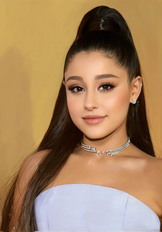 um close up de uma mulher com cabelos longos usando um vestido preto, Retrato de Ariana Grande, Ariana Grande, cabelo em rabo de cavalo baixo liso, Nice Poarch, Ariana Grande Fotografia, ariana grande as a sith, Cl, Ariana Grande em Star Wars, Pintura de Ariana Grande, inspired by Gina Pellón, pintura de retrato de ariana grande, Foto do perfil, suave em _ O pano de fundo