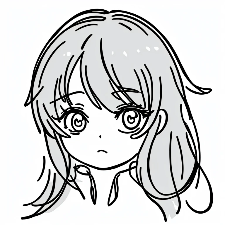 1girl, (white background), minimalist, line drawing