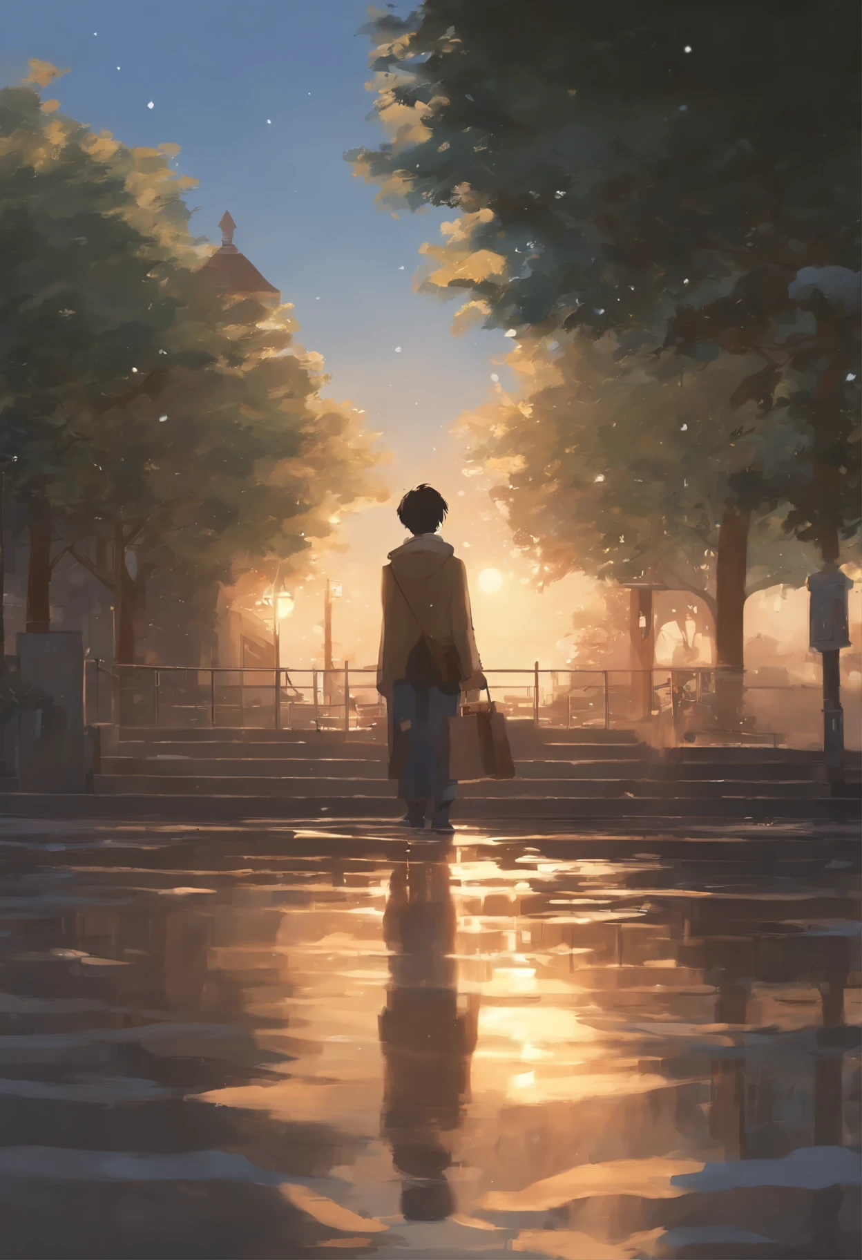 I'I'll be the sun,
I'I'll be the sky.
All I can do is burn in the distance.
I will be a house with strong walls.
Just remember: you mean the whole world to me.. Makoto Shinkai and (Cain'Plague), sakimichan and makoto shinkai, guweiz, arma, artwork in the style of guweiz, Christmas style, big Christmas tree with gifts, snowing