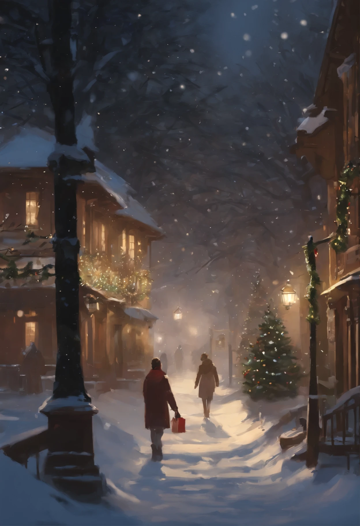 Christmas, A lot of snow, Christmas tree, Garland, people holding hands,                                            
 I&#39;ll be the sun,
I&#39;ll be the sky.
All I can do is burn in the distance.
I will be a house with strong walls.
Just remember - You mean the world to me.     ,Makoto Shinkai and (Cain&#39;Plague), sakimichan and makoto shinkai, guweiz, arma, artwork in the style of guweiz,  Christmas style,  interworldly, people from different worlds,