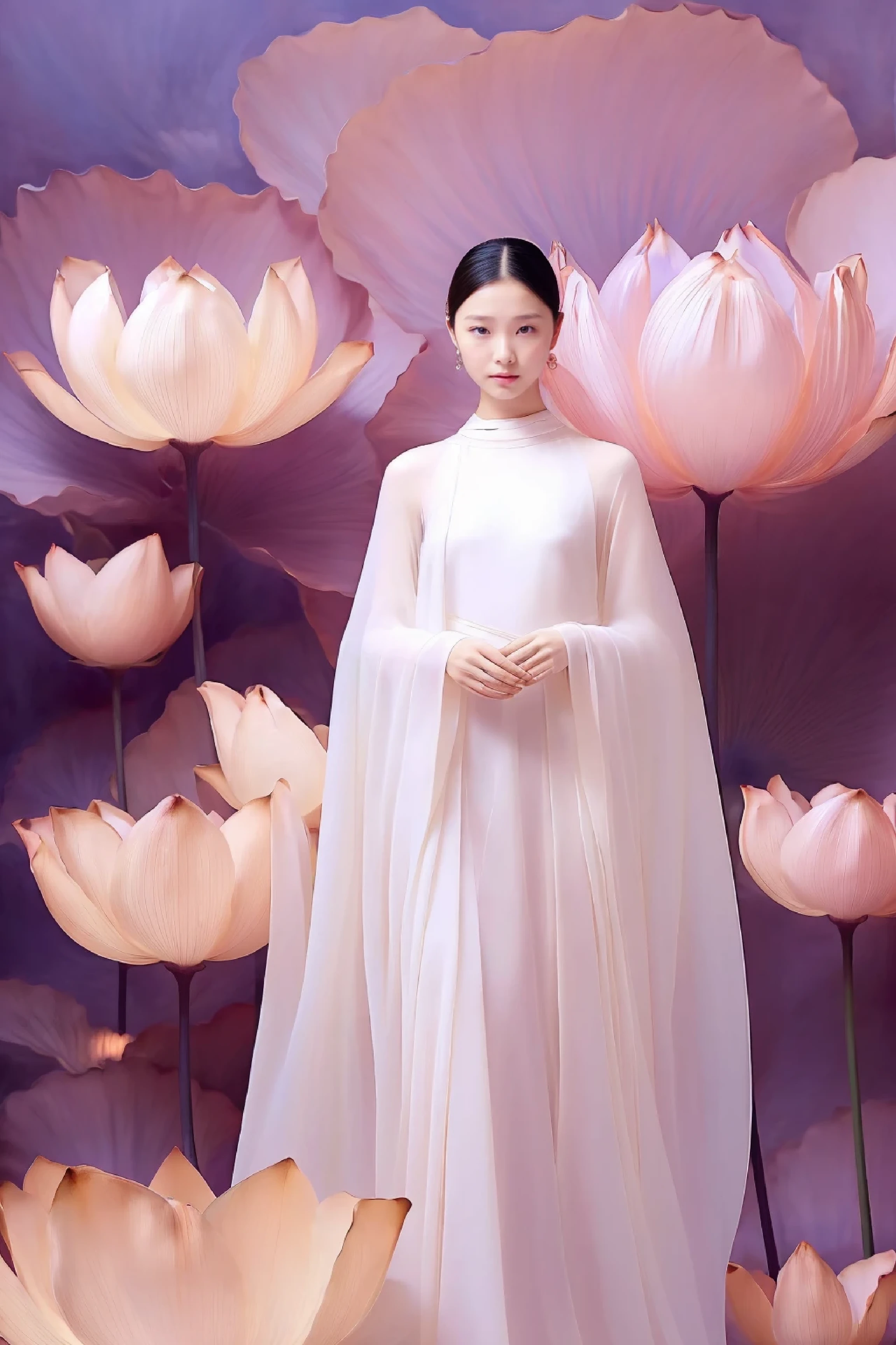 arafed woman in a pink dress standing in front of a pink flower, pink lotus queen, standing gracefully upon a lotus, beautiful digital artwork, ross tran 8 k, by Yu Zhiding, a beautiful fantasy empress, inspired by Yanjun Cheng, by Russell Dongjun Lu, chinese princess, palace ， a girl in hanfu