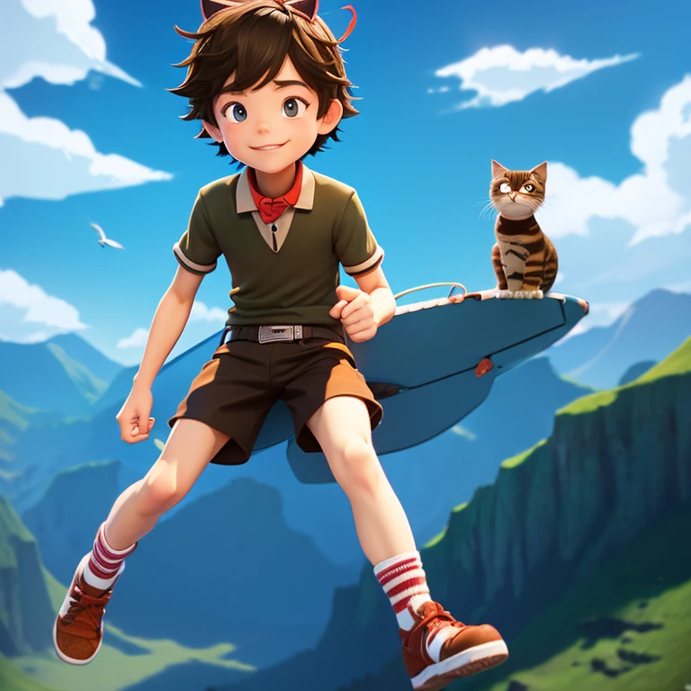 Create a animation of a boy with percian cat.
