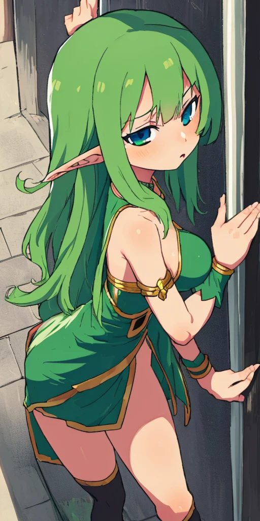 (tanned elf girl), (nice huge tits:1.2), (fantasy medieval city:1.5), (close up:1.2), (nipples:1.3), (side view:1.2)