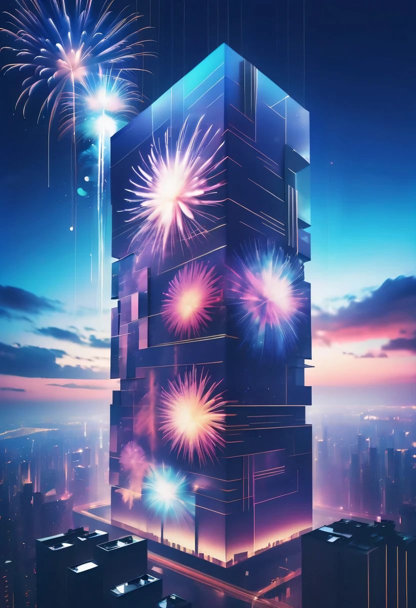 Dubrec style,Cybernetics appear in the sky.The prospect of fireworks on new year’s Eve 2024,Gorgeous fireworks,(multiple exposure1.8),(Digital signage,2024:1.5),technology city,artificial intelligence neuron,network matrix,new year'eve visual poster,Intricate poster in surreal art style,超现实梦想new year海报,超现实科幻new year梦想海报,wide wide shot,Expansive night sky,new year,A grand fireworks display,woman portrait,double exposure effect,dramatic lights,vivd Coloong exposure technology,creative composition,artsy photography,hight contrast,abstract elements,emotionally captivating,Expressive eyes,soft focus,vague background,Beautiful lip details,multiple exposure,Different Perspectives、The cities of the future,Silhouette of a high-rise building。The texture is clear、Overlay the image、A harmonious blend of themes、art story、Surreal atmosphere、Experimental Technology、imaginative exploration、Artistic expression、Artistic interpretation、Creative experimentation、personal narrative、Layered composition、Ethereal aesthetics、Shocking visual impact、visual depth、magical reality、poetic atmosphere,detailed、meticuloso,visual poetry