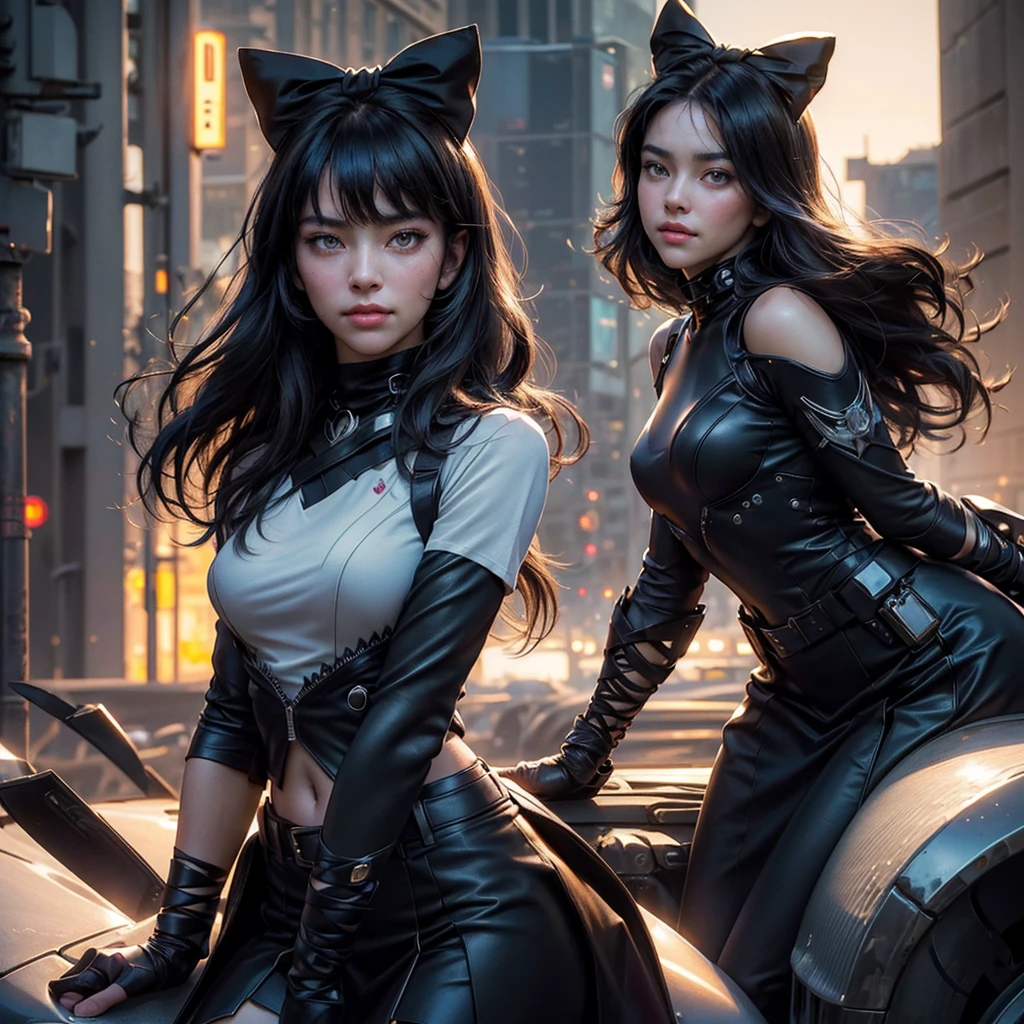 a beautiful cell shaded illustration of an asian cyberpunk Nekomata catgirl, asian eyes, cat ears, perfect female anatomy, beautiful and elegant, black organic shaped lacework ceramic cyberpunk armor, painted by Sakimichan, H.R. Giger, Luis Royo, Alphonse Mucha, artgerm + hyper details + concept futuristic style + cinematic lights + photo bashing + epic cinematic + octane render + extremely high detail + legendary aesthetic + realism + hyper details + depth of field + cinematic lighting + sharp focus + denoise + octane render + arnold render + vfx + post processing + 8k