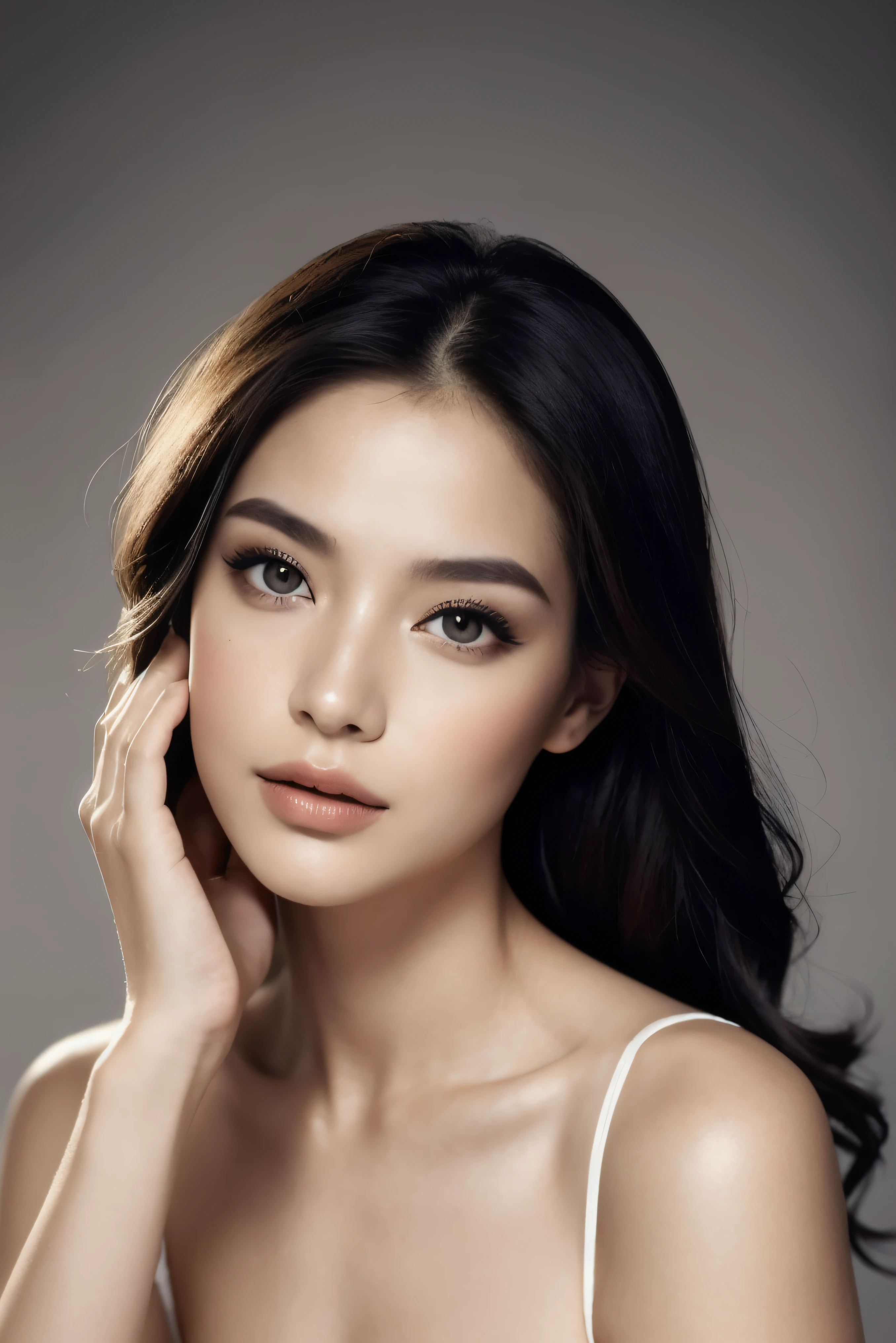 1girl, Generate a series of captivating beauty portraits featuring a female model. Emphasize flawless skin, expressive eyes, and elegant poses. Experiment with various lighting setups to enhance the model's features, and explore a range of makeup styles to showcase the versatility of beauty aesthetics. Ensure the overall mood exudes confidence, sophistication, and a timeless sense of allure.
