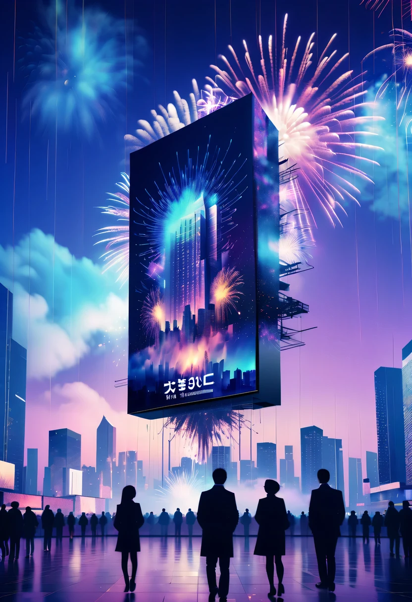 Dubrec style,Cybernetics appear in the sky.The prospect of fireworks on new year’s Eve 2024,Gorgeous fireworks,(multiple exposure1.8),(Digital signage,2024:1.5),technology city,artificial intelligence neuron,network matrix,new year'eve visual poster,Intricate poster in surreal art style,超现实梦想new year海报,超现实科幻new year梦想海报,wide wide shot,Expansive night sky,new year,A grand fireworks display,couples portrait,double exposure effect,dramatic lights,vivd Coloong exposure technology,creative composition,artsy photography,hight contrast,abstract elements,emotionally captivating,Expressive eyes,soft focus,vague background,Beautiful lip details,multiple exposure,Different Perspectives、The cities of the future,Silhouette of a high-rise building。The texture is clear、Overlay the image、A harmonious blend of themes、art story、Surreal atmosphere、Experimental Technology、imaginative exploration、Artistic expression、Artistic interpretation、Creative experimentation、personal narrative、Layered composition、Ethereal aesthetics、Shocking visual impact、visual depth、magical reality、poetic atmosphere,detailed、meticuloso,visual poetry