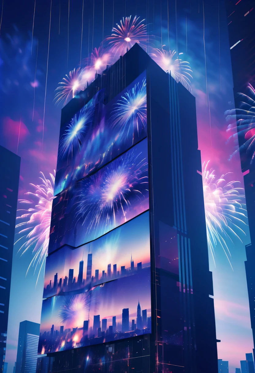 Dubrec style,Cybernetics appear in the sky.The prospect of fireworks on new year’s Eve 2024,Gorgeous fireworks,(multiple exposure1.8),(Digital signage,2024:1.5),technology city,artificial intelligence neuron,network matrix,new year'eve visual poster,Intricate poster in surreal art style,超现实梦想new year海报,超现实科幻new year梦想海报,wide wide shot,Expansive night sky,new year,A grand fireworks display,couples portrait,double exposure effect,dramatic lights,vivd Coloong exposure technology,creative composition,artsy photography,hight contrast,abstract elements,emotionally captivating,Expressive eyes,soft focus,vague background,Beautiful lip details,multiple exposure,Different Perspectives、The cities of the future,Silhouette of a high-rise building。The texture is clear、Overlay the image、A harmonious blend of themes、art story、Surreal atmosphere、Experimental Technology、imaginative exploration、Artistic expression、Artistic interpretation、Creative experimentation、personal narrative、Layered composition、Ethereal aesthetics、Shocking visual impact、visual depth、magical reality、poetic atmosphere,detailed、meticuloso,visual poetry