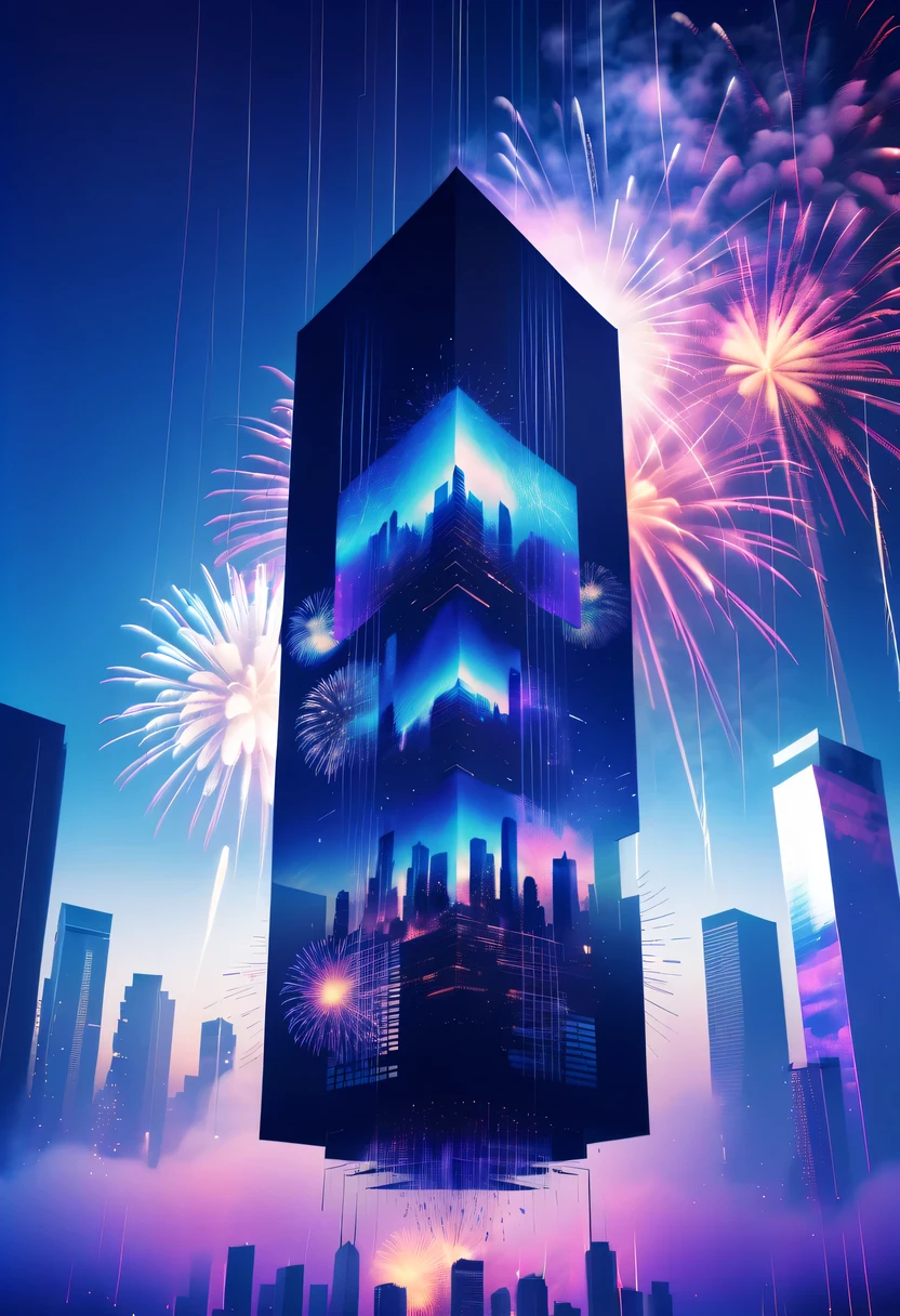 Dubrec style,Cybernetics appear in the sky.The prospect of fireworks on new year’s Eve 2024,Gorgeous fireworks,(multiple exposure1.8),(Digital signage,2024:1.5),technology city,artificial intelligence neuron,network matrix,new year&#39;eve visual poster,Intricate poster in surreal art style,超现实梦想new year海报,超现实科幻new year梦想海报，wide wide shot，Expansive night sky，new year，A grand fireworks display，couples portrait，double exposure effect，dramatic lights，vivd Coloong exposure technology，creative composition，artsy photography，hight contrast，abstract elements，emotionally captivating，Expressive eyes，soft focus，vague background，Beautiful lip details，multiple exposure，Different Perspectives、The cities of the future，Silhouette of a high-rise building。The texture is clear、Overlay the image、A harmonious blend of themes、art story、Surreal atmosphere、Experimental Technology、imaginative exploration、Artistic expression、Artistic interpretation、Creative experimentation、personal narrative、Layered composition、Ethereal aesthetics、Shocking visual impact、visual depth、magical reality、poetic atmosphere，detailed、meticuloso，visual poetry