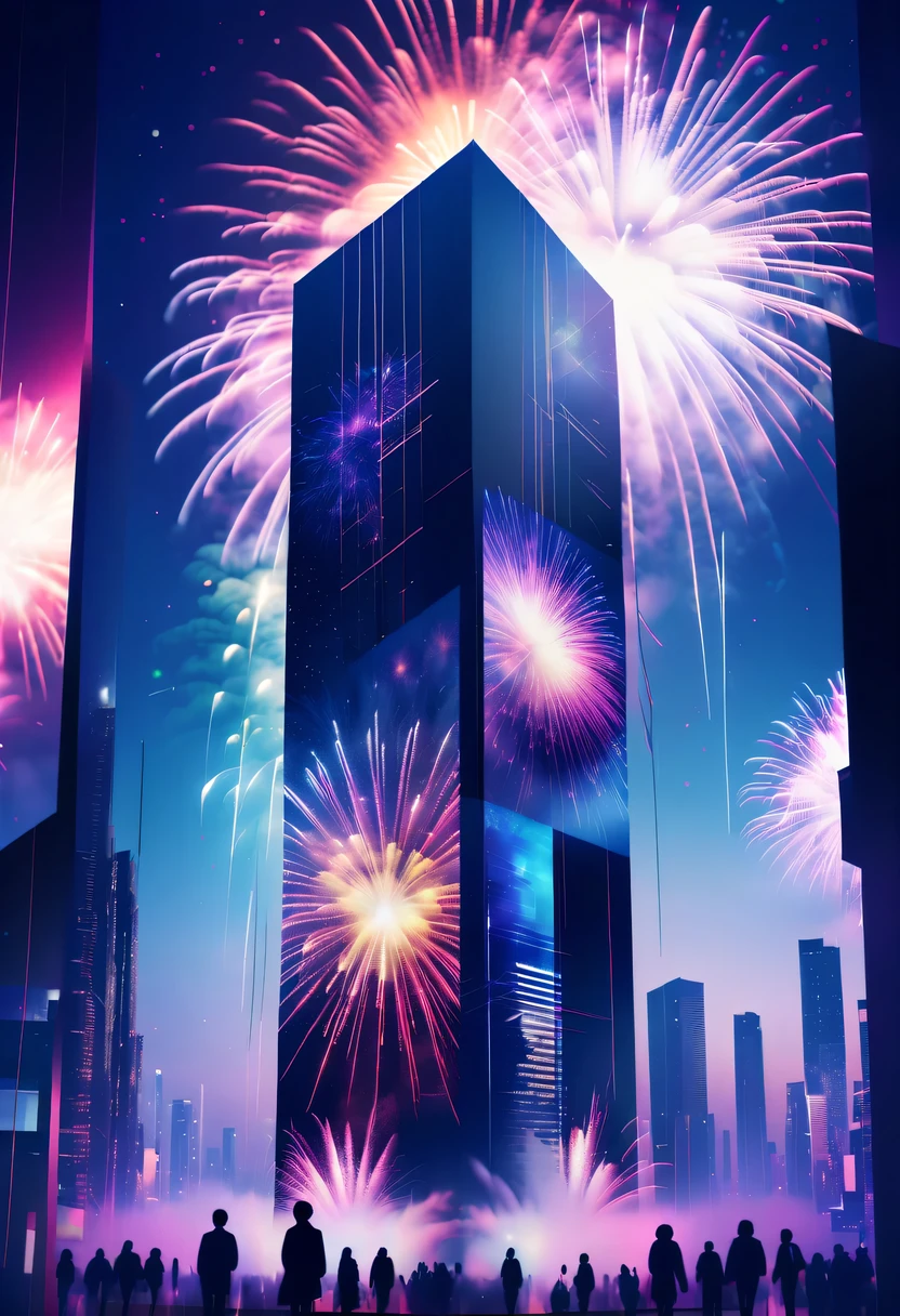 Dubrec style,Cybernetics appear in the sky.The prospect of fireworks on new year’s Eve 2024,Gorgeous fireworks,(multiple exposure1.8),(Digital signage,2024:1.5),technology city,artificial intelligence neuron,network matrix,new year'eve visual poster,Intricate poster in surreal art style,超现实梦想new year海报,超现实科幻new year梦想海报,wide wide shot,Expansive night sky,new year,A grand fireworks display,woman portrait,double exposure effect,dramatic lights,vivd Coloong exposure technology,creative composition,artsy photography,hight contrast,abstract elements,emotionally captivating,Expressive eyes,soft focus,vague background,Beautiful lip details,multiple exposure,Different Perspectives、The cities of the future,Silhouette of a high-rise building。The texture is clear、Overlay the image、A harmonious blend of themes、art story、Surreal atmosphere、Experimental Technology、imaginative exploration、Artistic expression、Artistic interpretation、Creative experimentation、personal narrative、Layered composition、Ethereal aesthetics、Shocking visual impact、visual depth、magical reality、poetic atmosphere,detailed、meticuloso,visual poetry