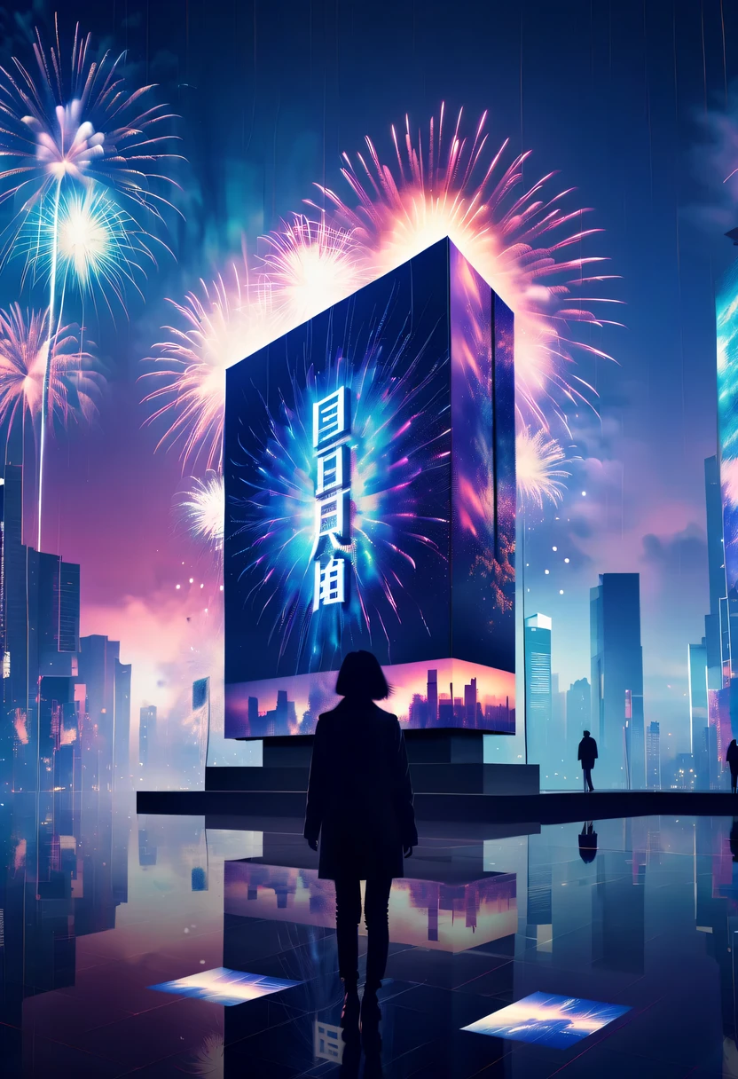 Dubrec style,Cybernetics appear in the sky.The prospect of fireworks on new year’s Eve 2024,Gorgeous fireworks,(multiple exposure1.8),(Digital signage,2024:1.5),technology city,artificial intelligence neuron,network matrix,new year'eve visual poster,Intricate poster in surreal art style,超现实梦想new year海报,超现实科幻new year梦想海报,wide wide shot,Expansive night sky,new year,A grand fireworks display,woman portrait,double exposure effect,dramatic lights,vivd Coloong exposure technology,creative composition,artsy photography,hight contrast,abstract elements,emotionally captivating,Expressive eyes,soft focus,vague background,Beautiful lip details,multiple exposure,Different Perspectives、The cities of the future,Silhouette of a high-rise building。The texture is clear、Overlay the image、A harmonious blend of themes、art story、Surreal atmosphere、Experimental Technology、imaginative exploration、Artistic expression、Artistic interpretation、Creative experimentation、personal narrative、Layered composition、Ethereal aesthetics、Shocking visual impact、visual depth、magical reality、poetic atmosphere,detailed、meticuloso,visual poetry