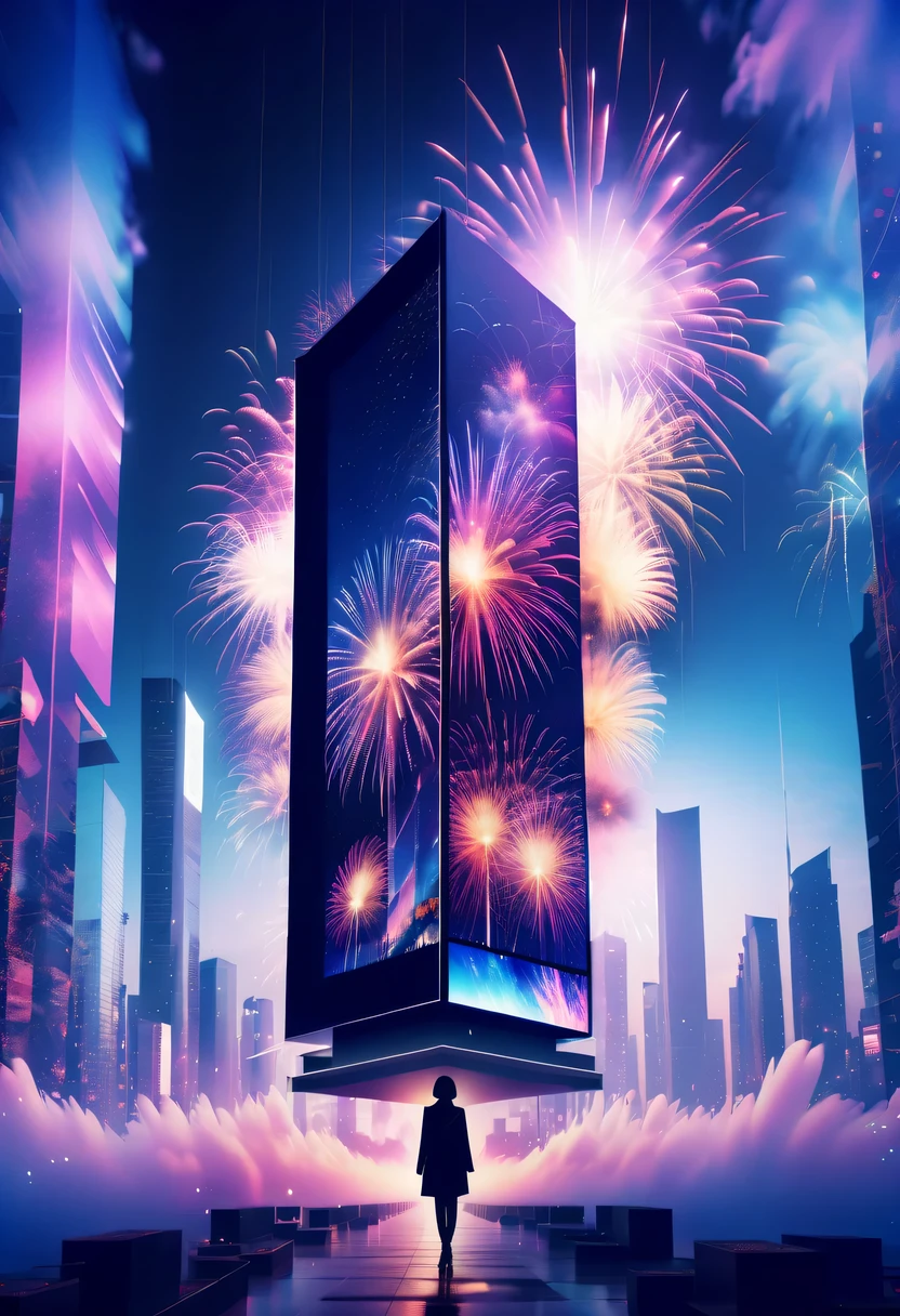 Dubrec style,Cybernetics appear in the sky.The prospect of fireworks on new year’s Eve 2024,Gorgeous fireworks,(multiple exposure1.8),(Digital signage,2024:1.5),technology city,artificial intelligence neuron,network matrix,new year'eve visual poster,Intricate poster in surreal art style,超现实梦想new year海报,超现实科幻new year梦想海报,wide wide shot,Expansive night sky,new year,A grand fireworks display,woman portrait,double exposure effect,dramatic lights,vivd Coloong exposure technology,creative composition,artsy photography,hight contrast,abstract elements,emotionally captivating,Expressive eyes,soft focus,vague background,Beautiful lip details,multiple exposure,Different Perspectives、The cities of the future,Silhouette of a high-rise building。The texture is clear、Overlay the image、A harmonious blend of themes、art story、Surreal atmosphere、Experimental Technology、imaginative exploration、Artistic expression、Artistic interpretation、Creative experimentation、personal narrative、Layered composition、Ethereal aesthetics、Shocking visual impact、visual depth、magical reality、poetic atmosphere,detailed、meticuloso,visual poetry