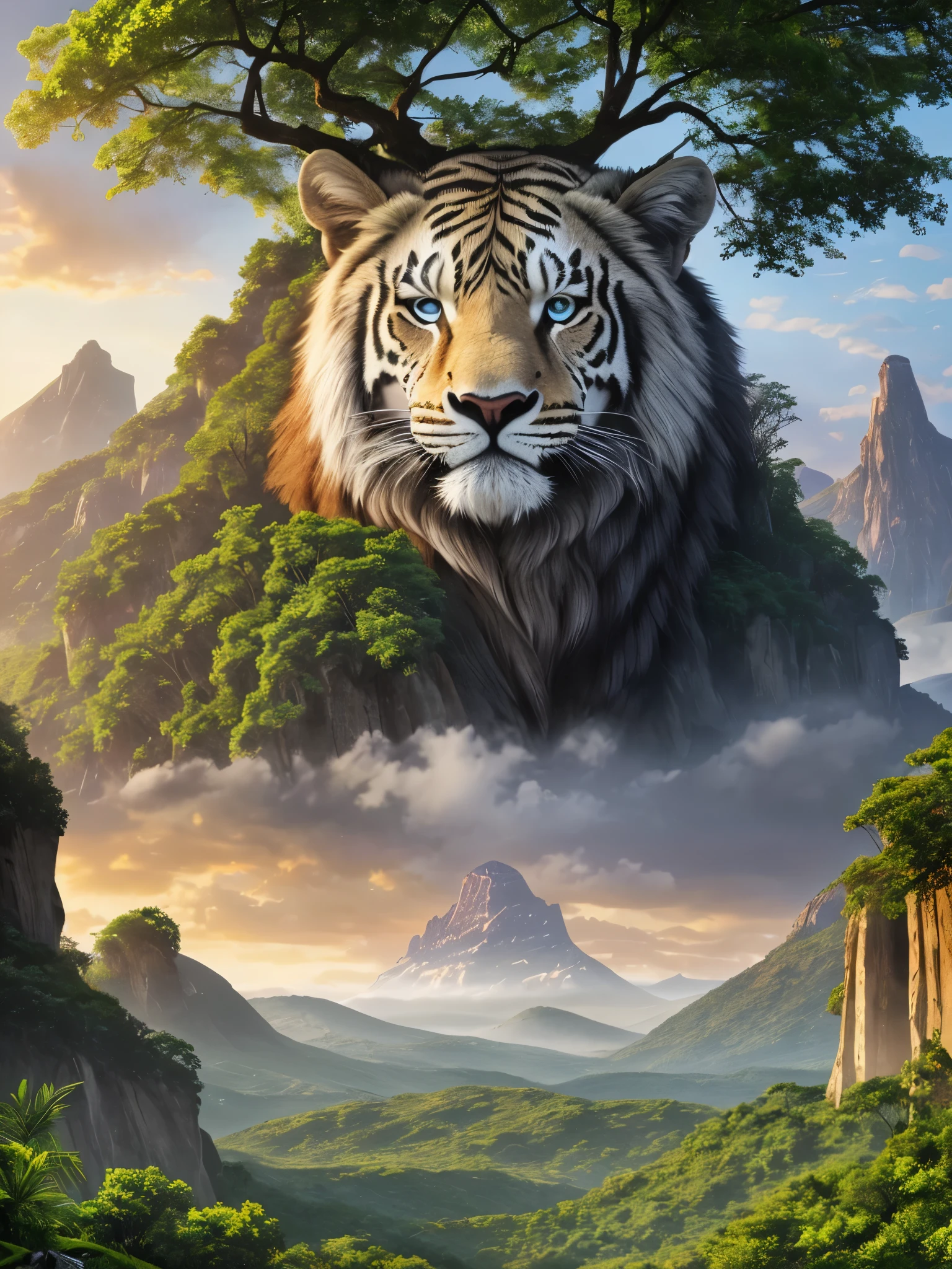Different animal as big as a mountain, 50 meters high, jungle, otherworldly, like a movie, bbc earth, unreal concept, unreal appearance, --auto --s2