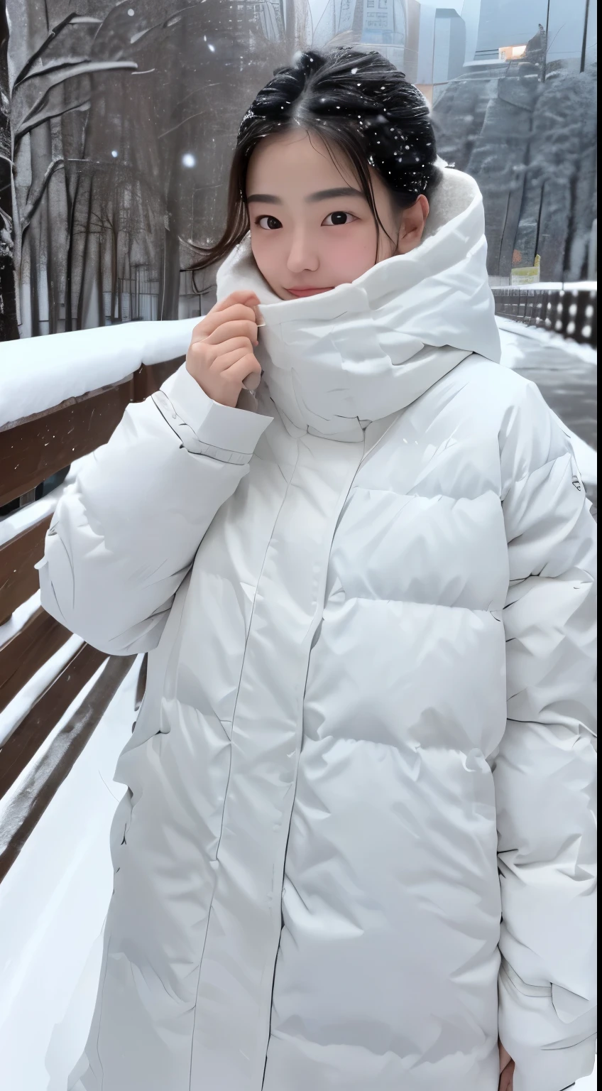 girl walking in the snow、Heavy snowfall areas、真っ白いsnowscape、Perfect cold protection、pure white military equipment、White knitwear、Shining eyes、Detailed clothing、Super Detail、top-quality、ultra-detailliert、masuter piece:1.3、hight resolution、8k、plein air、snowscape、Winter climbing、