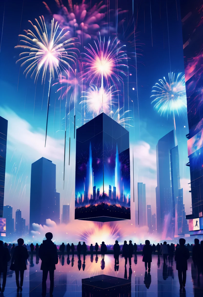 Dubrec style,Cybernetics appear in the sky.The prospect of fireworks on new year’s Eve 2024,Gorgeous fireworks,(multiple exposure1.8),(Digital signage,2024:1.5),technology city,artificial intelligence neuron,network matrix,new year'eve visual poster,Intricate poster in surreal art style,超现实梦想new year海报,超现实科幻new year梦想海报,wide wide shot,Expansive night sky,new year,A grand fireworks display,woman portrait,double exposure effect,dramatic lights,vivd Coloong exposure technology,creative composition,artsy photography,hight contrast,abstract elements,emotionally captivating,Expressive eyes,soft focus,vague background,Beautiful lip details,multiple exposure,Different Perspectives、The cities of the future,Silhouette of a high-rise building。The texture is clear、Overlay the image、A harmonious blend of themes、art story、Surreal atmosphere、Experimental Technology、imaginative exploration、Artistic expression、Artistic interpretation、Creative experimentation、personal narrative、Layered composition、Ethereal aesthetics、Shocking visual impact、visual depth、magical reality、poetic atmosphere,detailed、meticuloso,visual poetry