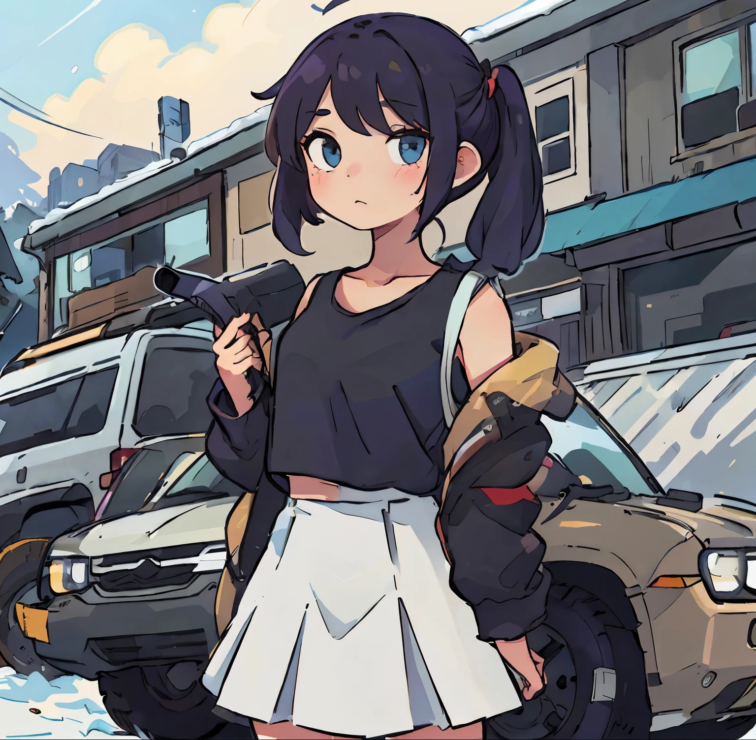 girl standing next to an SUV