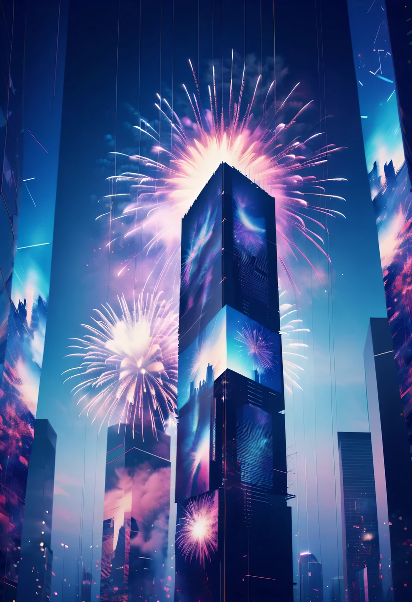 Dubrec style,Cybernetics appear in the sky.The prospect of fireworks on new year’s Eve 2024,Gorgeous fireworks,(multiple exposure1.8),(Digital signage,2024:1.5),technology city,artificial intelligence neuron,network matrix,new year'eve visual poster,Intricate poster in surreal art style,超现实梦想new year海报,超现实科幻new year梦想海报,wide wide shot,Expansive night sky,new year,A grand fireworks display,woman portrait,double exposure effect,dramatic lights,vivd Coloong exposure technology,creative composition,artsy photography,hight contrast,abstract elements,emotionally captivating,Expressive eyes,soft focus,vague background,Beautiful lip details,multiple exposure,Different Perspectives、The cities of the future,Silhouette of a high-rise building。The texture is clear、Overlay the image、A harmonious blend of themes、art story、Surreal atmosphere、Experimental Technology、imaginative exploration、Artistic expression、Artistic interpretation、Creative experimentation、personal narrative、Layered composition、Ethereal aesthetics、Shocking visual impact、visual depth、magical reality、poetic atmosphere,detailed、meticuloso,visual poetry