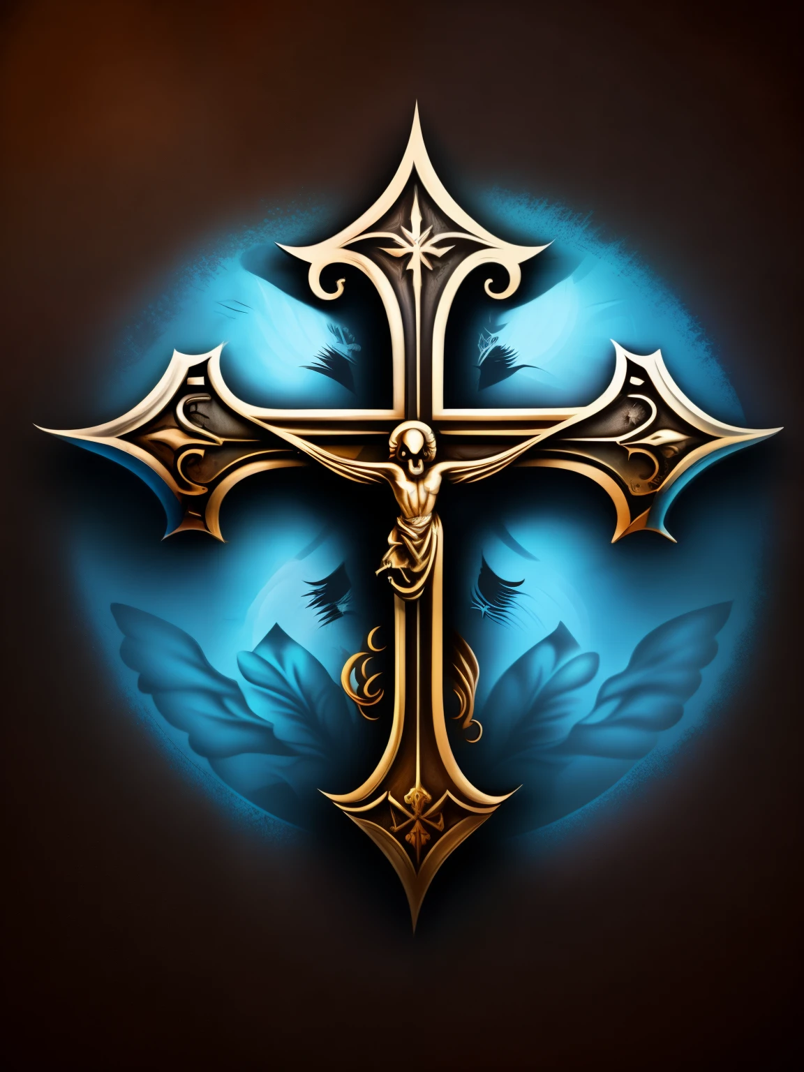 A holy cross, with a skull superimposed on the front, vector, tattoo design